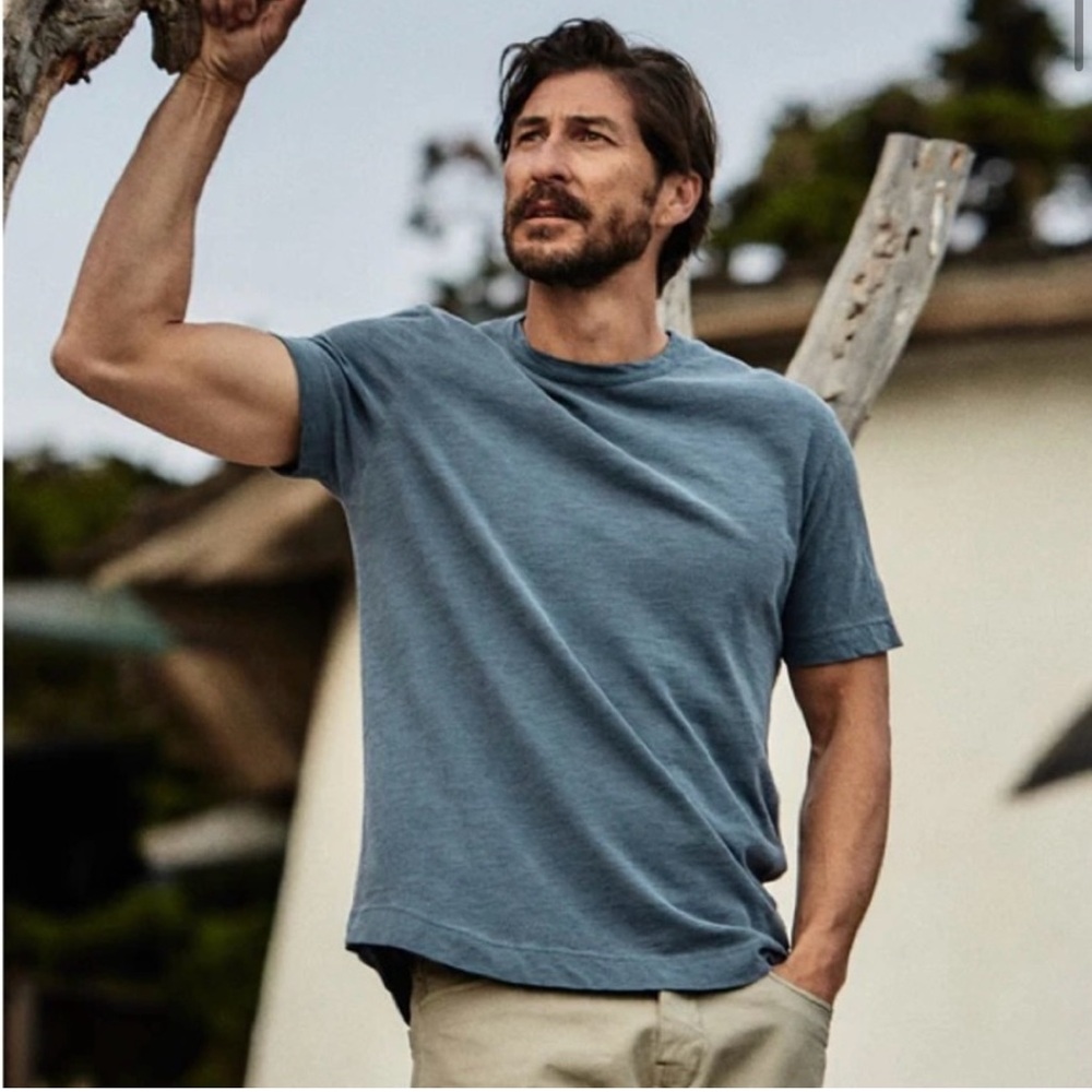 Buck Mason garment wash gray tee shirt